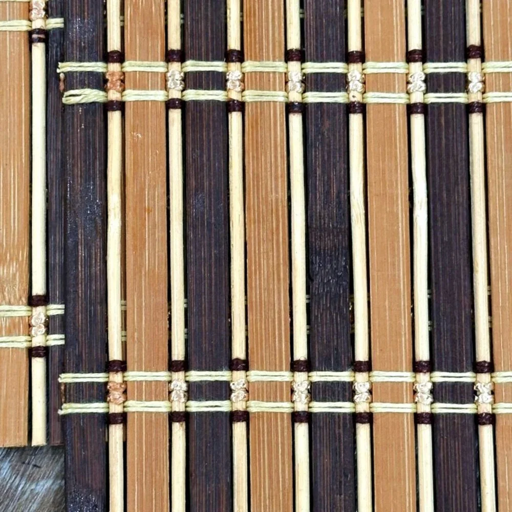4 Wooden Bamboo Placemats Slats Yarn Brown Beige 18.5 x 12 Inch BOHO Neutral